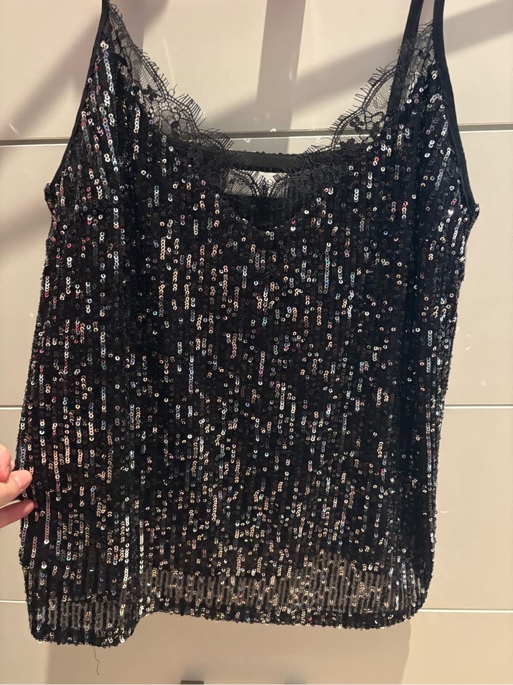 vestique Black Sequin Lace-Trim Cami